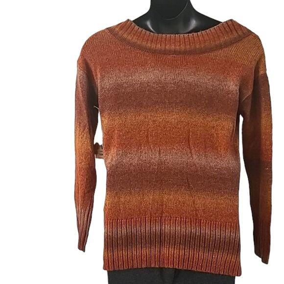 NWT A.N.A Women’s Red Brown Orange Ombre V-Neck Pullover Sweater Size Medium - Picture 7 of 7
